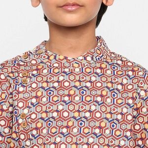 Manet Colorful Geometric Kids Button Down Cotton Shirt